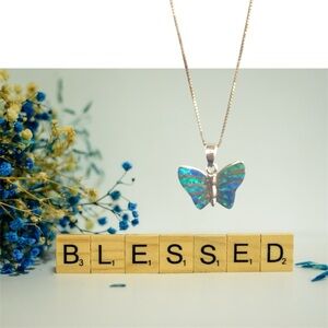925 and Dual Colored turquoise Freedom Butterfly Pendant on Sterling Chain